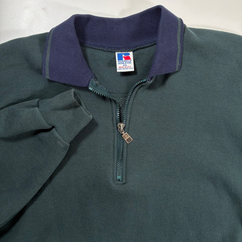Vintage Russell Athletic Quarter Zip Polo Sweatshirt 2XL Green Made in USA